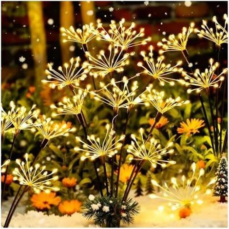 Lampe Solaire Exterieur Jardin 2 Pièces LED Feu d'artifice Solaire, 8 Modes Éclairage Extérieur Luciole Solaire, Étanche Lumière Solaires pour Jardin Pelouse Terrasse Noël Décoration