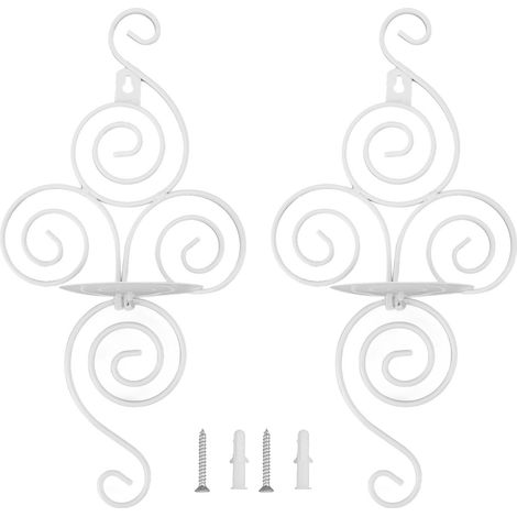 2 Supports de Bougies Muraux Pliables Style Baroque en Fer Forgé Blanc pour Décoration Intérieure