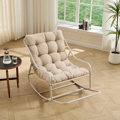Schaukelstuhl für den Außenbereich – 75 x 116 x 82 cm – Gartenschaukelstuhl mit dickem und weichem Kissen – Beige (1/5)