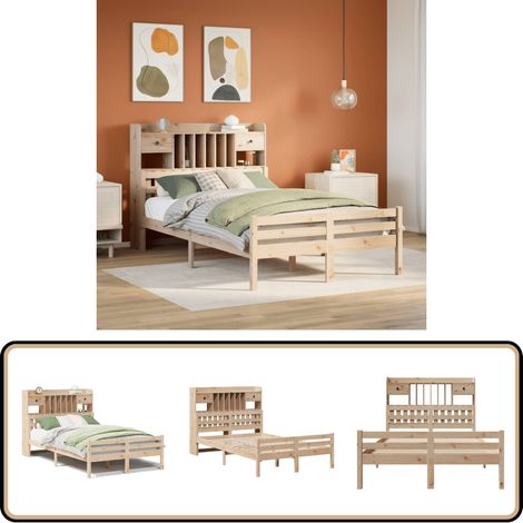 vidaXL Lit bibliothèque sans matelas 135x190 cm bois de pin massif
