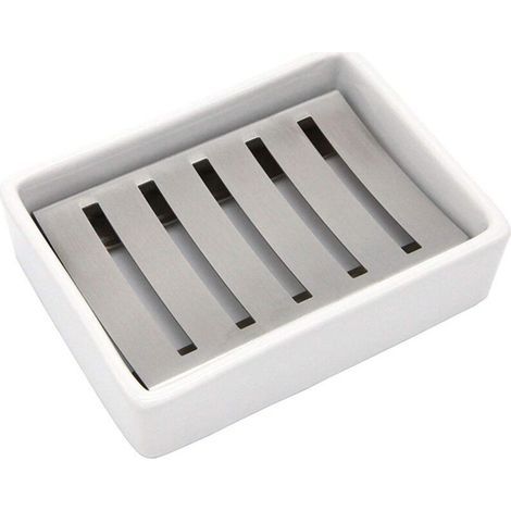 Porte-Savon en céramique SUS304 en Acier Inoxydable Double Couche Porte Savon Douche Drainante Savon Boîte pour Salle de Bain et Douche (1/5)