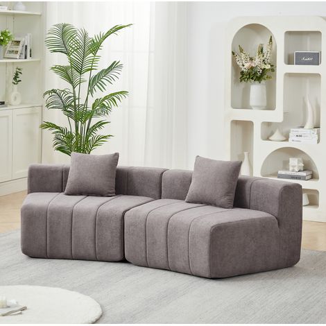 Sofá modular curvo 223x83,8x73,6 cm de chenilla gris, sin montaje - MEUBLIV (1/5)