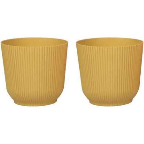 Vasi da fiori rotondi, robusti e leggeri in plastica opaca, per soggiorno e sala da pranzo - 2 pezzi (giallo senape, 14 cm)