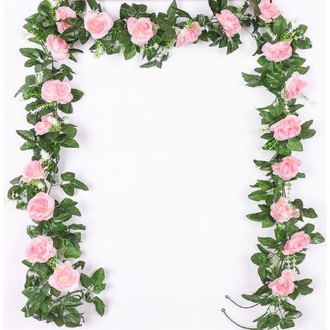 Lot de 2 Rosiers Artificiels Grimpants Roses, 2,2 mètres - Décoration Murale Romantique, Plantes Artificielles pour Pergola (1/5)