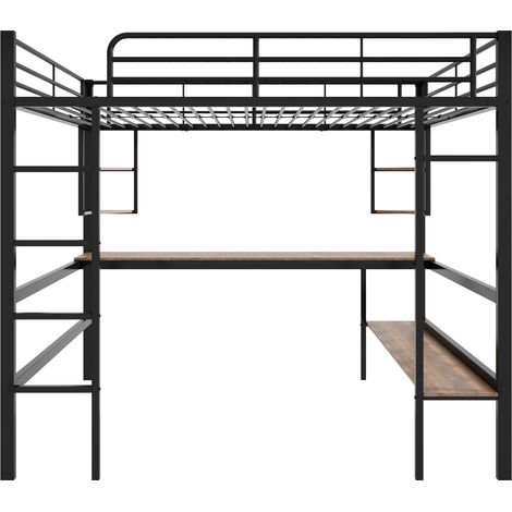 Cama alta 140x200 cm de metal negro con escritorio, estantes y biblioteca HOMVRA (1/5)