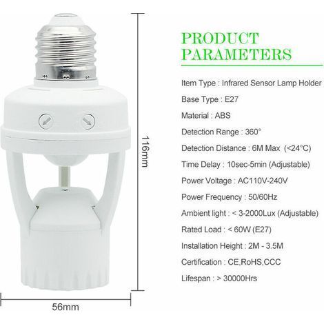 Douille de lampe avec détecteur de mouvement PIR 360° E27 Support de l'ampoule avec détecteur de mouvement détection de sécurité E27 Capteur de Mouvements (1/4)