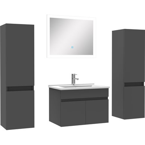 Ocean Ensemble meuble simple vasque L.60cm avec colonne + miroir Anthracite