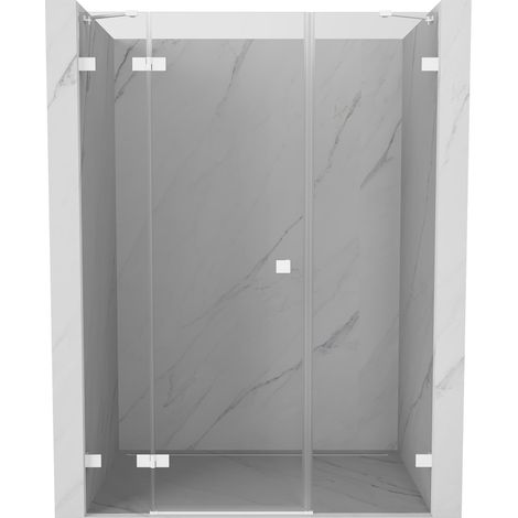 Porte de douche pivotante gauche Mexen Lunar 145 cm, transparent, blanc - 834S-145-050-20-00-L (1/5)