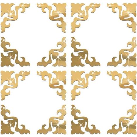 Miroir en Plastique Filigrane Stickers Muraux Décoration de Meubles Acrylique Autocollants Décoratifs Mural Or 10x10cm16pcs (1/5)
