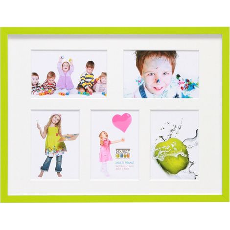 Cadre Photo Pêle-Mêle avec 5 Ouvertures Bois Vert/Blanc 43 x 33 x 1,5 cm (1/2)