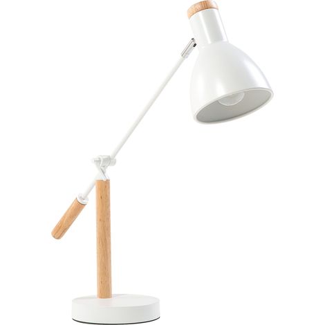 Lámpara de escritorio blanca madera clara ajustable de metal Peckos