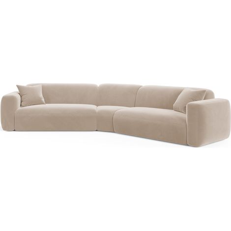 Canapé d'angle symétrique modulable 3 places en velours beige (1/4)