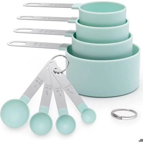 Lot de 8 Cuillere doseuse – 4 Cuillères Doseuses et 4 Tasses à Mesurer en PP et Inox, Outil de mesures précis pour Cuisine et Pâti (1/4)