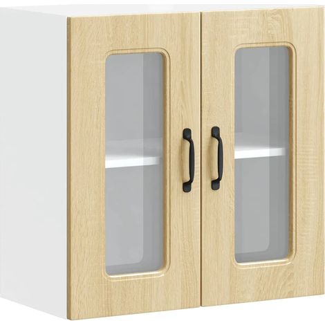 Armario de pared de cocina con puerta de cristal 60 x 31 x 60 cm gran capacidad de almacenamiento estilo moderno madera de roble Sonoma 020050045 (1/5)