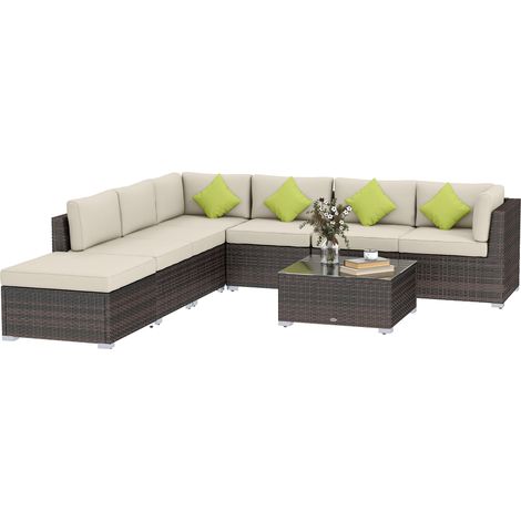 Outsunny 8pc Rattan Sofa Garden Furniture Aluminium Outdoor Patio Set Mixed Brown