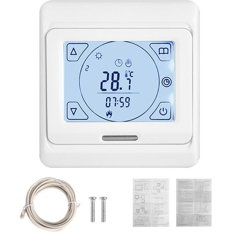 Thermostat radiateur électrique 230V CONENTOOL, 16A Thermostat de chauffage electrique, Thermostat intelligent programmable 5+2, Convient pour le salon et la chambre, ME5916, Blanc (1/5)