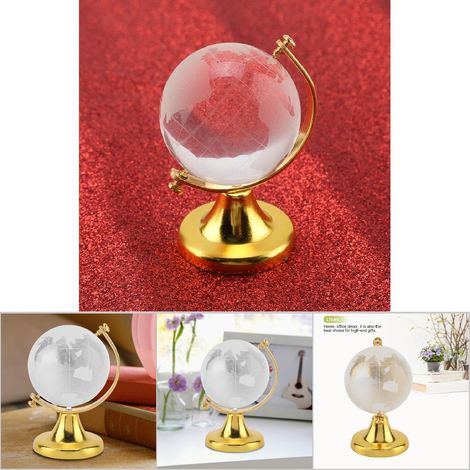 Globe terrestre rond carte du monde cristal boule de verre sphère maison bureau décor cadeau (doré).