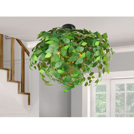 Große LED Deckenleuchte mit Blätter Lampenschirm in Grün, Ø 70cm (1/5)