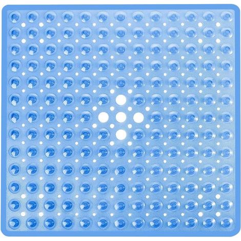 Alfombrilla de baño cuadrada antideslizante con ventosas – Alfombrilla de ducha antideslizante – (Azul transparente) (1/5)