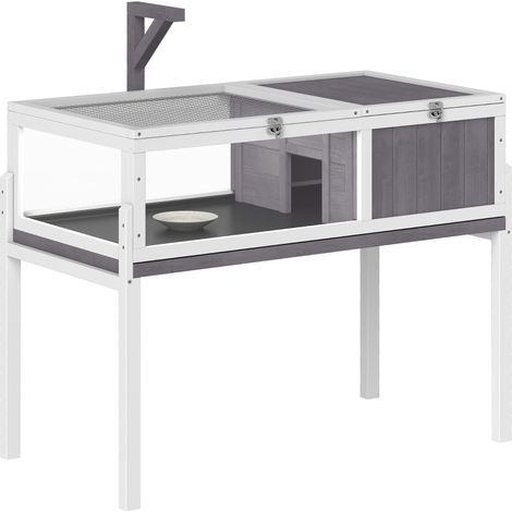 Maison pour les tortues en bois. Enclos pour les tortues, avec un bâtiment principal, des fenêtres pour observer les tortues, et un couvercle. Dimensions : 104 cm x 53 cm x 82 cm. Couleur : blanc + gr (1/4)