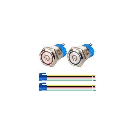 2pcs Interruttore a Pulsante con Blocco 1NO1NC in Acciaio Inossidabile Impermeabile 220V-230V/5A Interruttore Luminoso LED con Presa Adatta al Foro di Montaggio da 16mm (Blu+Rosso) (1/5)