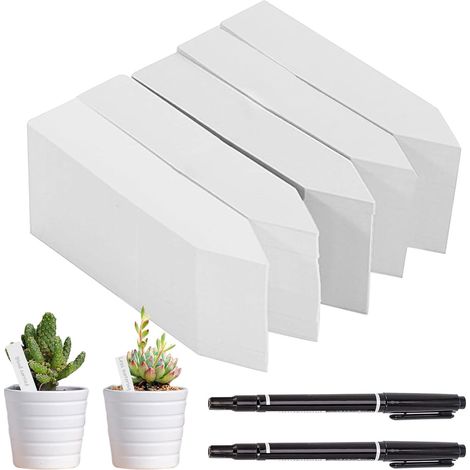 500 x Plastic Waterproof Plant Labels, White Seedling Labels, with 2 Black Markers, for Nursery, Seeds and Grass (1/5)