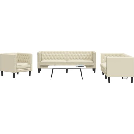 Ensemble de canapé Chesterfield 3 pcs crème similicuir