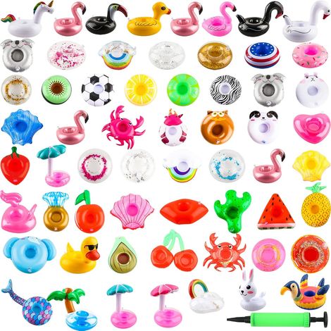 Lot de 60 porte-gobelets gonflables avec pompe à air pour piscine, plage, vacances, fête (1/5)