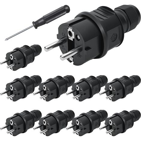 Pack of Male Plugs, 250 V 16 A, IP44 Protection, Male Electrical Plug, Black Male Electrical Plug for Indoor and Outdoor Cable, Screwdriver Included (1/5)