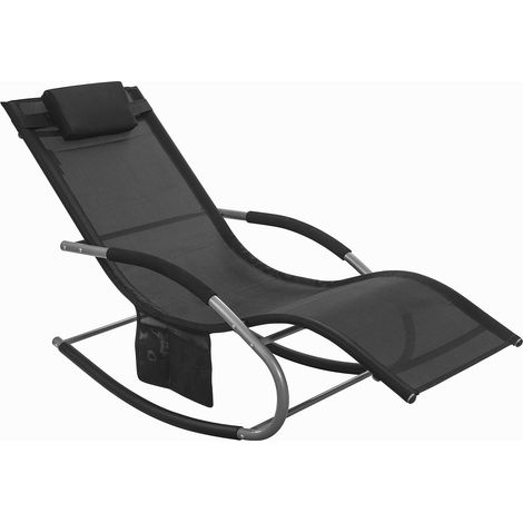 SoBuy Sonnenliege Gartenliege wetterfest Liegestuhl Schaukelstuhl mit Kopfkissen Relaxliege Schaukelliege Strandliege Outdoor Terrasse Balkon Camping bis 150 kg Schwarz Gartenmöbel OGS28-SCH (1/5)