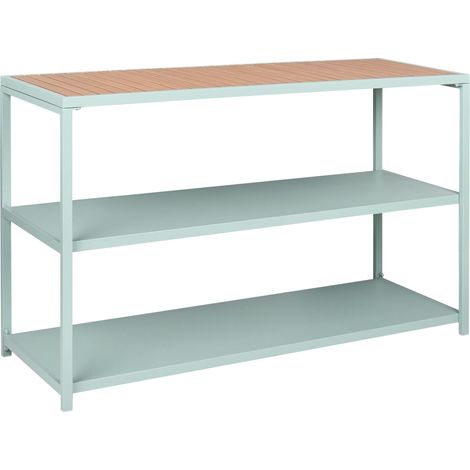 Outdoor Kitchen Island Light Green Steel Polywood Top 150 x 50 x 90 cm 2 Shelves Unit with Top Garden Kitchen Dining AVETRANA (1/5)