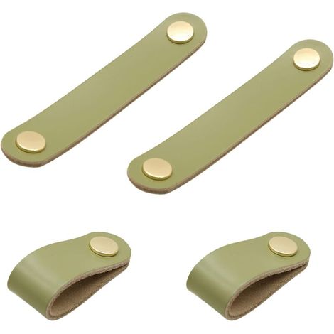 Lot de 4 poignées en cuir pour meubles, boutons de porte et de placard (vert clair).