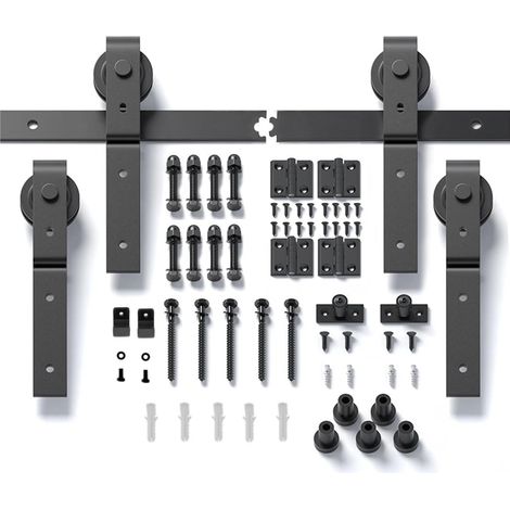 Kit de quincaillerie for Porte de Grange coulissante Pliante de 72 po (4 Portes), silencieuse et en Douceur, Rail Noir en Forme de J (Portes Non incluses) (1/5)