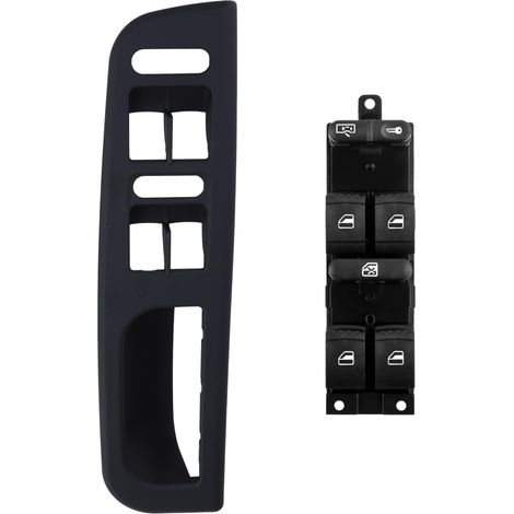 Bouton Leve Vitre + Cache Revêtement Noir pour Golf 4 Passat Jetta Bora SEAT Leon Toledo 1J4959857D 3B1867171E Avant Gauche Côté Conducteur (1/5)