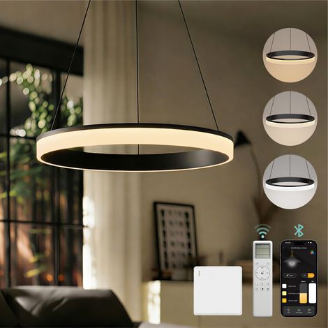 Mai & Mai Lustre Suspension Plafonnier LED Triple Commande Câble Réglable Lampe de Nuit pour Salle à Manger Salon Chambre Noir Sablé 60×60 CM 30W Luvina-02 (1/5)
