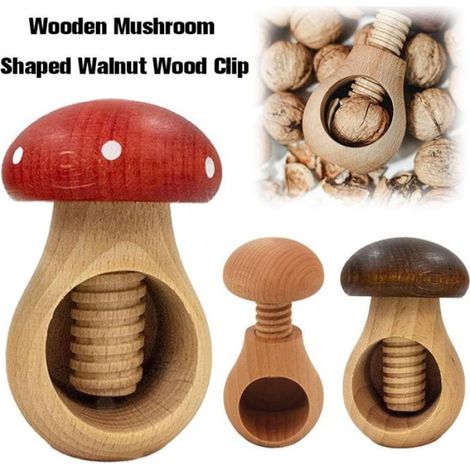 Pince en bois de noyer en forme de champignon, outil de casse-noix facile avec mécanisme à vis, cracker portable en bois (1/5)