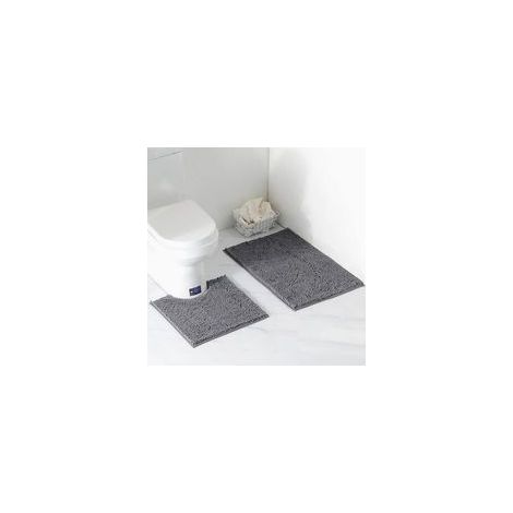 Ensemble de Tapis de Bain 2 pièces,Ensemble de piédestal, antidérapant Tapis de Salle de Bain, Absorbant l'eau, Tapis de Baignoire, Tapis de piédestal de Toilette en Forme de U, Tapis (Gris) (1/5)