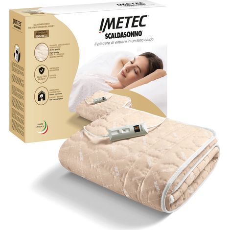Imetec Scaldasonno Singolo, 150 x 80 cm, Comando 2 Temperature, Tessuto Trapuntato, Lavabile a Mano e in Lavatrice a 30°C, Made in Italy