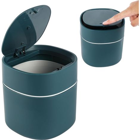 Mini poubelle avec couvercle pour le bureau - Idéale pour les petits espaces tels que la table de bureau, la voiture - Pour les collations, les cosmétiques et les déchets de cuisine - Bleu (1/5)
