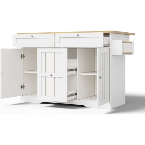 Mobile Kücheninsel mit klappbarer Platte, Servierwagen aus MDF, 120 x 70 x 92 cm (1/5)