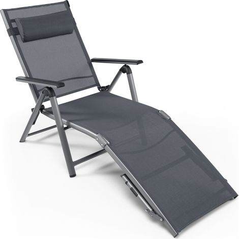 Lot de 2 chaises longues noires en aluminium avec dossier réglable 8 positions et cadre pliable pour terrasse, piscine et jardin (1/5)