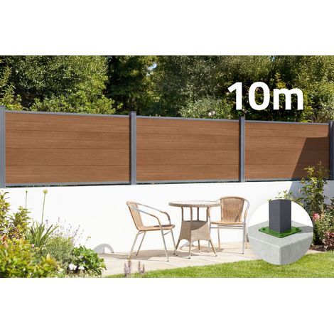 Clôture bois composite 10m STOCKHORN H.90cm sur platine teck