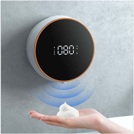 Distributeur de savon moussant automatique mural, capacité de 300 ml, rechargeable, 3 réglages, avec fonction de détection de température. (1/4)