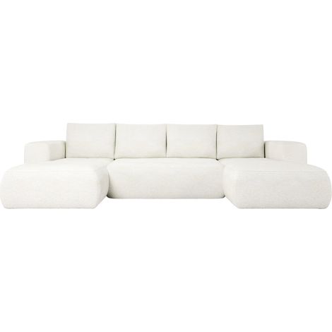 ARIEL - Canapé panoramique tissu bouclette 5 places Beige (1/5)