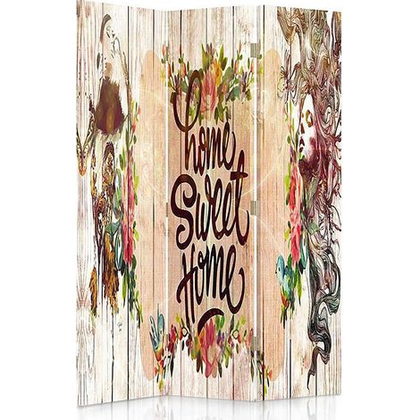 Paravent Home Sweet Home style cosy et coloré - 110 x 180 cm - 1 face déco, 1 face noir (1/5)