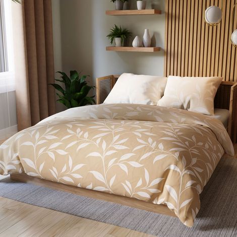 Bettwäsche-Set Irma 220x200 cm - Satin-Baumwolle, Beige, Pflanzenmuster (1/5)