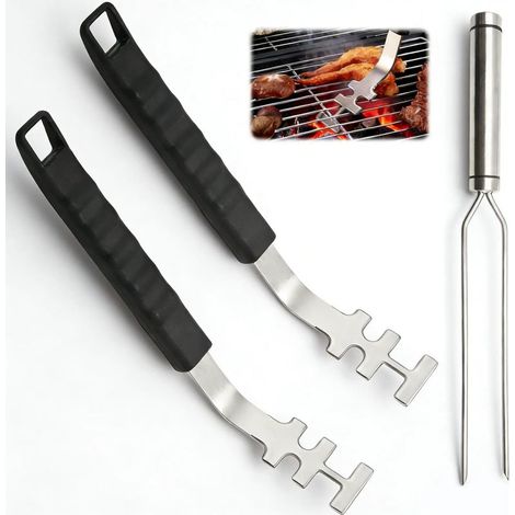 2 Pièces Anti brûlure Outils de Barbecue de 27 cm de Long et 3 mm D épaisseur Souleve Grilles en Acier Inoxydable Lève grille De (1/5)