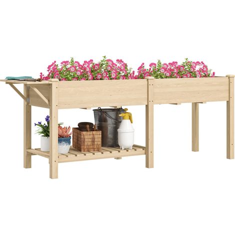 2 bacs carré potager sur pieds en bois naturel, jardinière de jardin pour potager et fleurs (1/5)