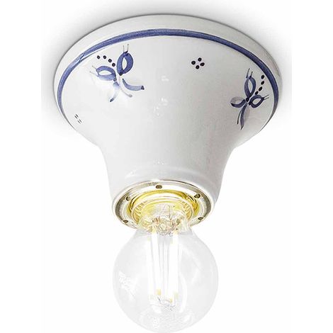 Plafoniera Classica Trieste Bianco Decorato Filo Blu 1 Luce E14 (1/5)