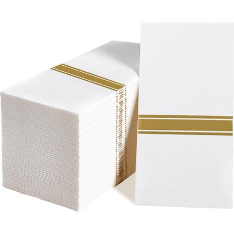Lot de 50 serviettes jetables au toucher lin, douces, solides et pliables, pour mariage, fête, anniversaire, 30 x 40 cm (doré). (1/5)